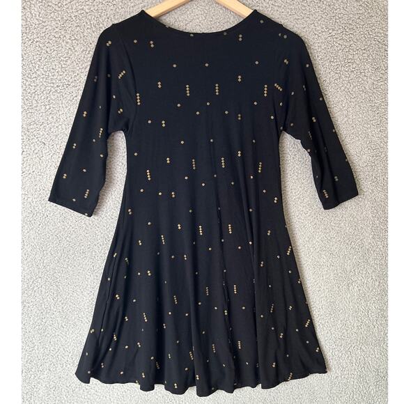 ANTHRO BEL KAZAN Full Zip A Line Dress Womens Small Black Gold Geometric Coverup - Picture 8 of 12